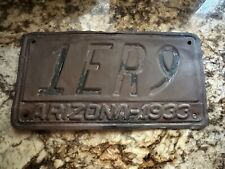Vintage Antique Original 1933 Arizona Copper License Plate 1ER9 AZ  picture