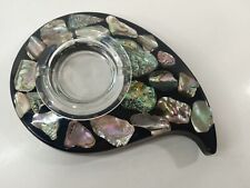 Vtg Retro Epoxy Clear Glass Ashtray Dish Abalone Shell 8