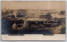Port Washington~Lumber Yard~Sauk Creek~Courthouse~Steamship~Catholic Church~RPPC picture