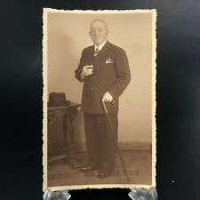 C. 1920s 1930s VTG RPPC Postcard Dapper Man With a Cane & Hat Post Card Suit  picture