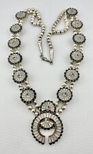 Vtg Zuni Sterling Silver Carved Gemstone Sunface Squash Blossom Necklace 29.5