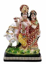 Indian Traditional Resin Radha Krishna Cow God Figurine Multicolour For Mandir picture