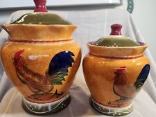 Set Of 2 Tuscany Province Sunshine Rooster, ACK Hand Painted Ceramic Cookie Jars picture