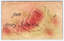 c1910's Best Wishes From Coney Island NY, Glitter Airbrushed Embossed Postcard picture