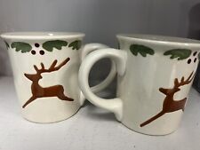 2 Aspen Aire Christmas Mug Holiday Reindeer Holly Design 18 oz Coffee  2001 NOS picture