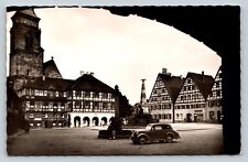 RPPC Germany Town Hall & Church City View Classic Car VINTAGE Postcard picture