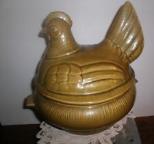 Vtg California Pottery #40 USA Retro Green Hen On Nest Chicken Casserole Bowl picture