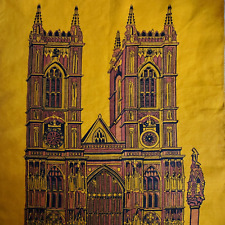TEA TOWEL Westminster Abbey Churches London England Irish Cabin Ireland Vintage picture