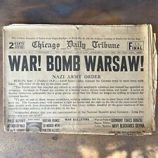 Vtg Newspaper Sept 1 1939 WAR BOMB WARSAW Chicago Daily Tribune WWII Begins picture