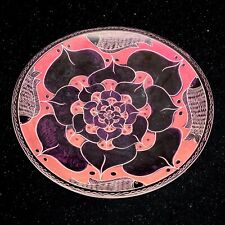 Vintage Hand Carved Soapstone Pink Magenta Fish Round Plate Etched 2”T 10”W picture