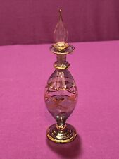 Vintage Egyptian Hand-Blown Glass Perfume Bottle Gold Trim 7.5