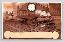 1909 Train Arrival Markable Date Time Clock Railroad SM Salke Postcard picture