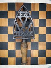 Antique Victorian F W London Cast Iron TrivetHot Plate Wood Handle picture