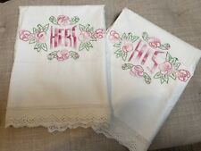 Matching Set Vintage Embroidered “His” “Hers” Pillowcases NEW Never Used picture