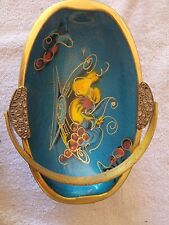 Vintage Judaica Fruit Candy Serving Bowl Dish Israel Jewish Hebrew Brass Enamel  picture