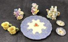 Miniature Resin Easter Bunny Tea Set Party Tea Cups Collectibles 8 pcs picture