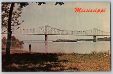 Greenville, Mississippi MS - Mississippi River & Bridge - Vintage Postcard picture