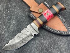 9''Custom hand Forged Damascus steel Skinning Knife Bowie Knife W/Leather Sheath picture