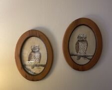 Vintage Set 2” Handcrafted Wooden Oval Frame Handpainted By M. Hutter Owl’s  picture