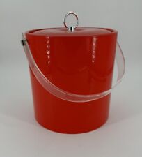 Vintage MCM RED Vinyl Ice Bucket W/lid & Lucite Handle Red Ice Bucket picture