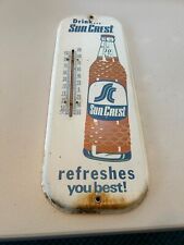 VINTAGE/AUTHENTIC ''SUN CREST'' THERMOMETER/ADVERTISNG SIGN PAINTED METAL 6X16   picture