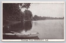 Greetings From Somerset Indiana IN Rowboat on Lake Postcard picture