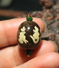 Energy Tibetan Top Old Agate Light Color Ruyi 6 OM Word Daluo dZi Bead Totem 5A picture
