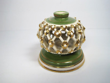 Vintage Mario Italy Green White  Gold Ceramic Pierced Candlestick Holder 4