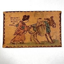 Antique Leather Postcard 1907 Early 1900s Posted Woman & Child on Donkey Vintage picture