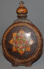 VINTAGE SMALL PYROGRAPHY WOOD BRANDY FLASK picture