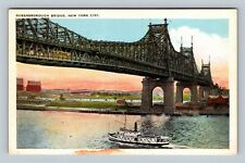 New York City NY, Boat Under Queensborough Bridge, New York Vintage Postcard picture