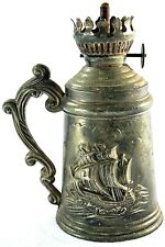 Vintage Antique Heavy Brass Metal Ship Hurricane Lamp No Glass 5” Tall picture