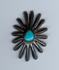 LARGE VINTAGE NAVAJO INDIAN SILVER TURQUOISE BUTTON picture