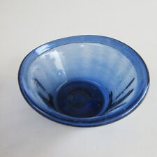 Antique Rare Blown Glass Blue Crude out of round Open Master Salt? Cellar bowl picture