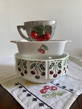 Vintage Cherry Kitchen Items:  Wall Pocket, Corning Dish, and Cherry Bowl picture