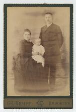 Antique Circa 1880s Cabinet Card Mother & Father With Baby Kempf Brooklyn, NY picture