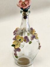 Scent Bottle Antique Miniature Applied Flowers Glass Dauber 3 1/4