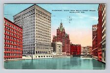 Milwaukee WI-Wisconsin, Riverfront, Wells Street Bridge, Vintage Postcard picture