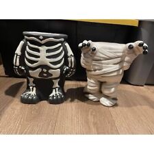 lot of two haunted living skeleton blow mold candy stands Halloween picture