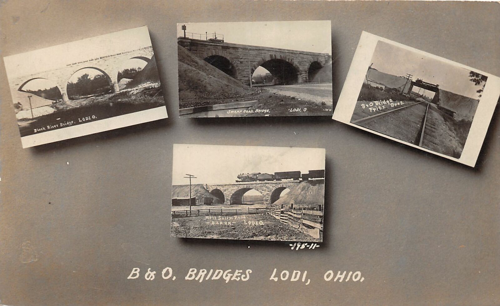 J6/ Lodi Ohio RPPC Postcard c1910 4View Railroad Bridges Arches  174