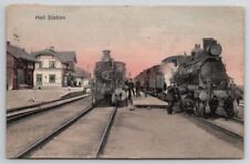 Norway Hell Station Railroad Depot Locomotives Men Buildings 1909 Postcard W23 picture