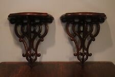 Pair (2) Maitland Smith Chinese Chippendale Style Mahogany Wall Bracket Shelves picture