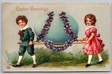 Easter Greetings Antique Embellished Postcard UNP WOB DB Germany Children Egg picture