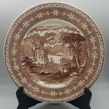 Plate Maling Pottery England Brown Transferware 11-1/8” Grazing Animals Vintage picture