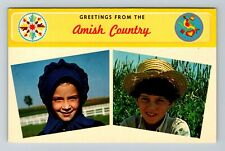 Lancaster PA-Pennsylvania Young Amish Girl & Boy  Vintage Souvenir Postcard picture