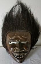 Handcarved Wooden Ox Hair Mask Demon Wall Art African Indigenous Tribal Rare picture