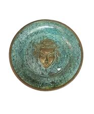 Vintage Florentine Genuine Oxidised Patina Brass Wall Hanging Plate Face Mask picture