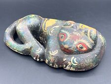 Antique Old Asian Hand Painted Wood Wooden Tom Cat Folk Art Sculpture Figurine picture