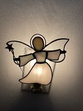 White Antique Stain Glass and Marble Angel Plug In Night Light picture