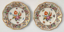 2 Vtg Schumann Bavaria Chateau Dresden Hand Painted Floral Gilt Pierced Plates picture